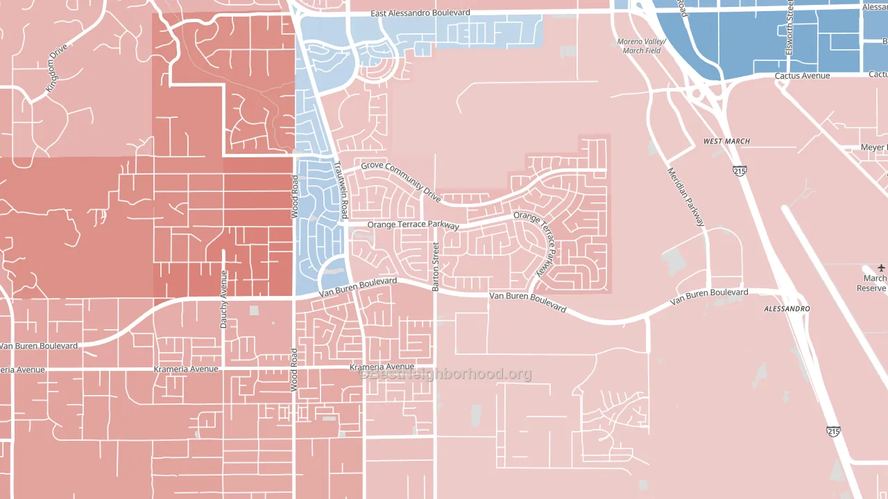 Orangecrest, Riverside, CA block-group political-lean map