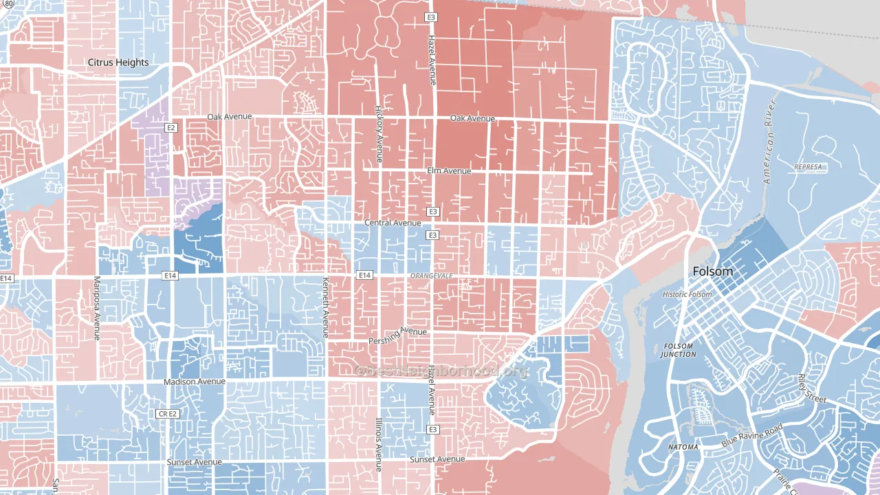 Orangevale, CA block-group political-lean map