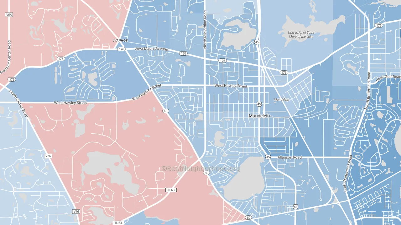 Orchard Meadows, Mundelein, IL block-group political-lean map