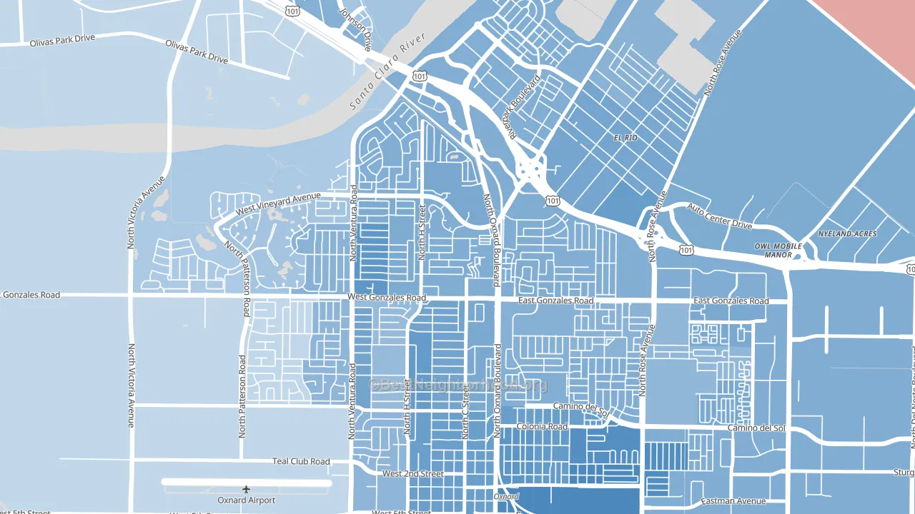 Orchard, Oxnard, CA block-group political-lean map