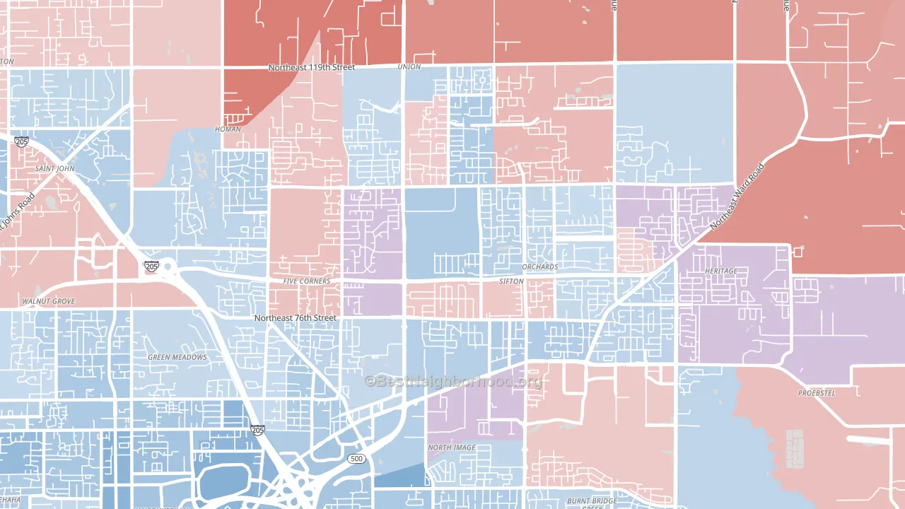 Orchards Area, Orchards, WA block-group political-lean map