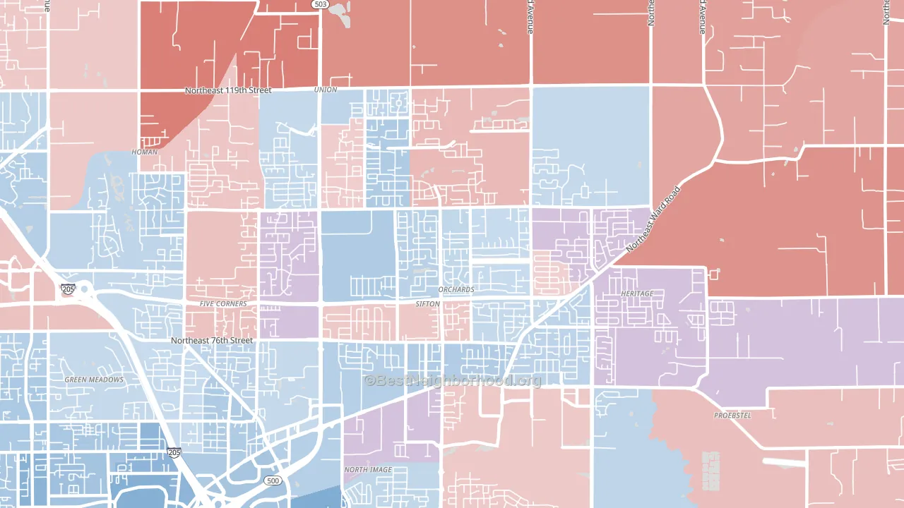Orchards, WA block-group political-lean map