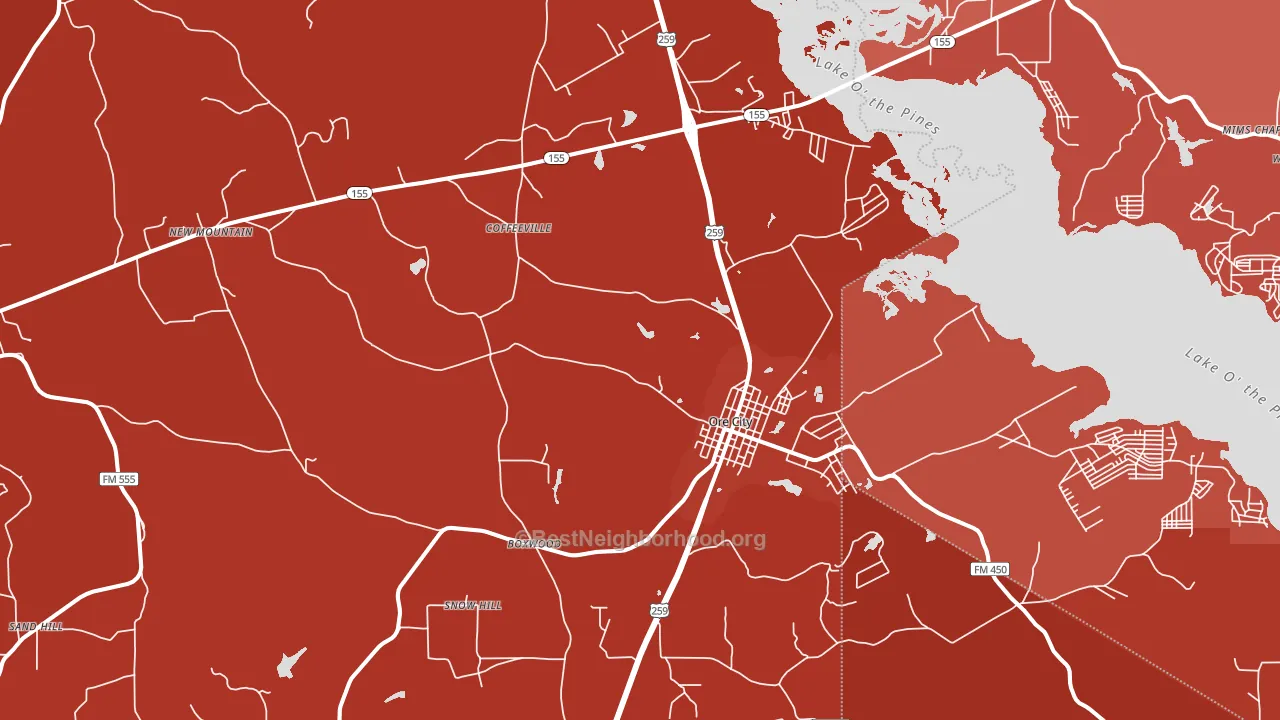 Ore City, TX block-group political-lean map