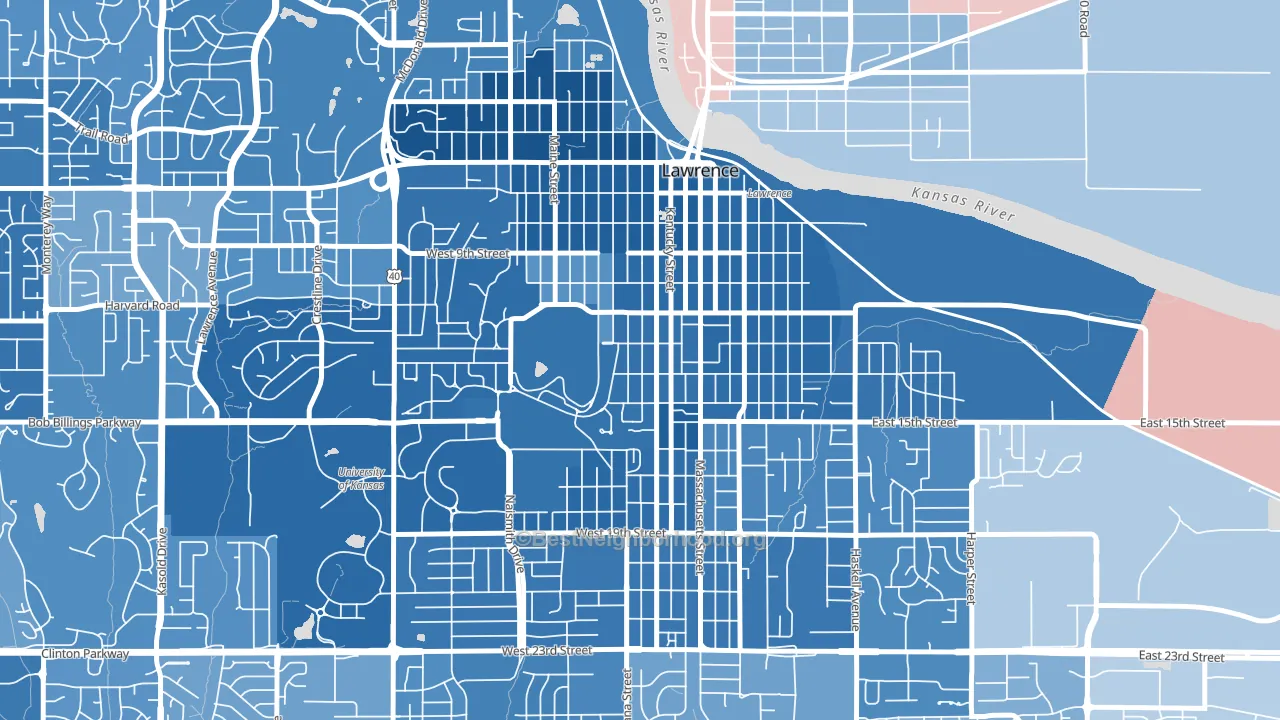 Oread, Lawrence, KS block-group political-lean map