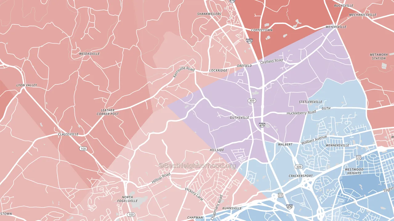 Orefield, PA block-group political-lean map