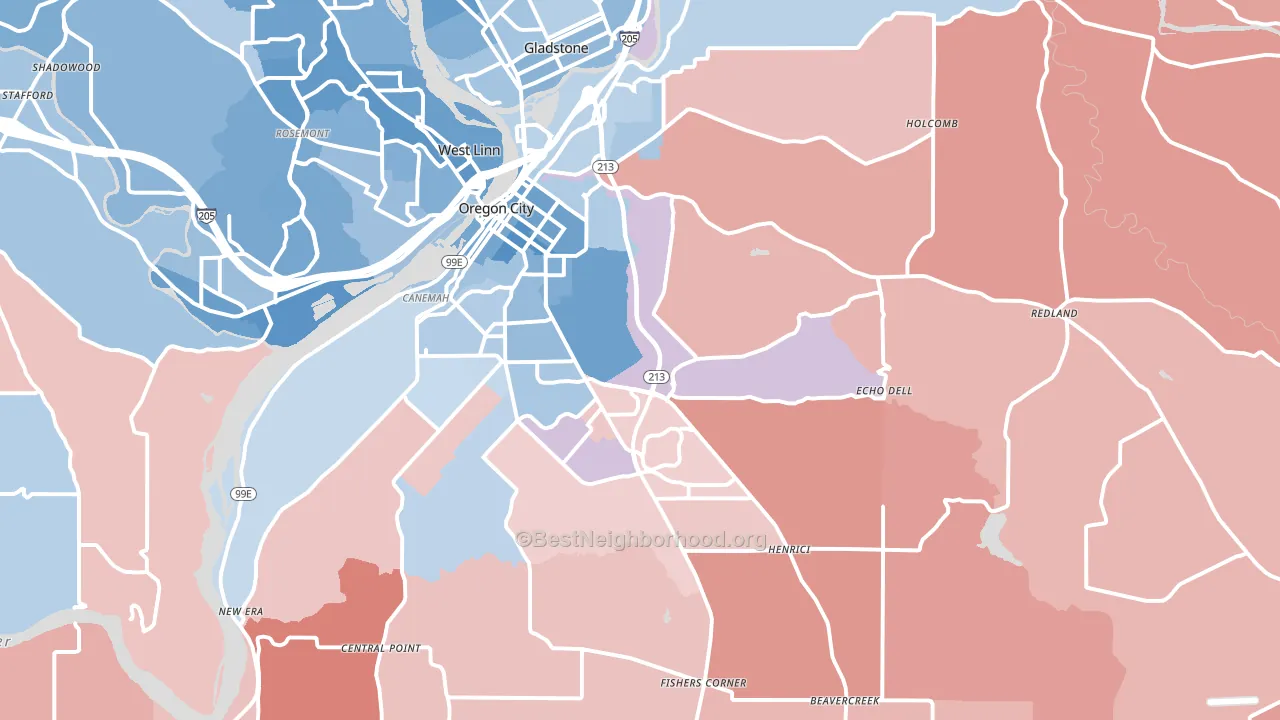 Oregon City, OR block-group political-lean map
