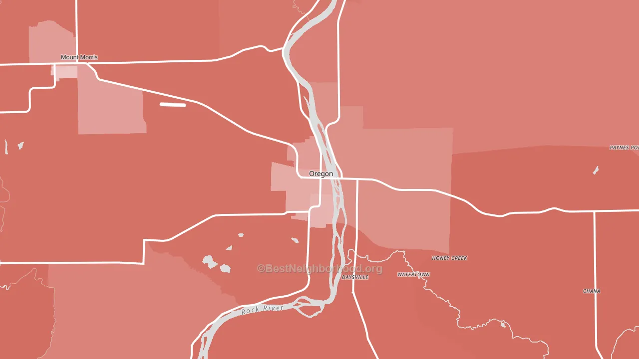 Oregon, IL block-group political-lean map