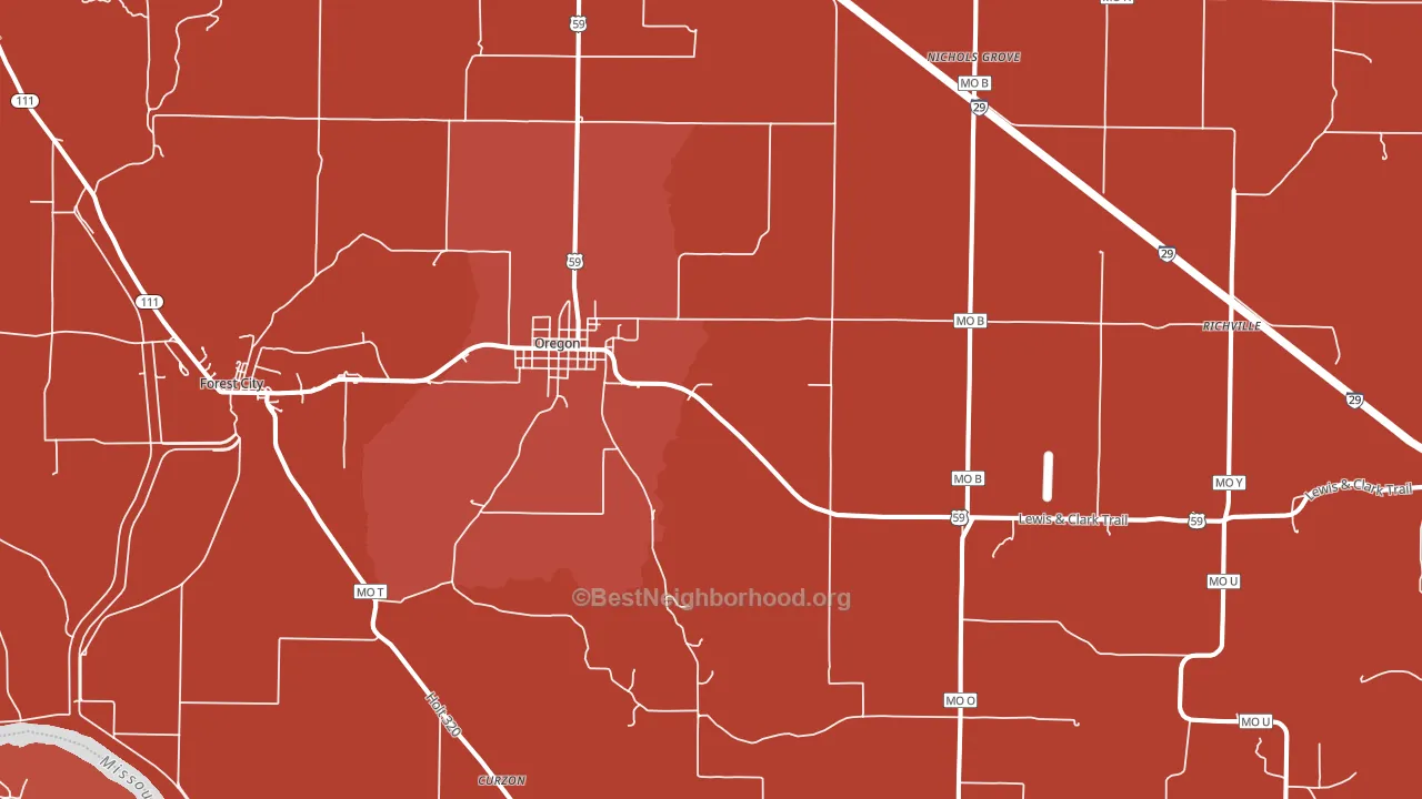 Oregon, MO block-group political-lean map