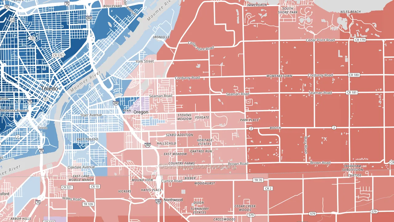 Oregon, OH block-group political-lean map