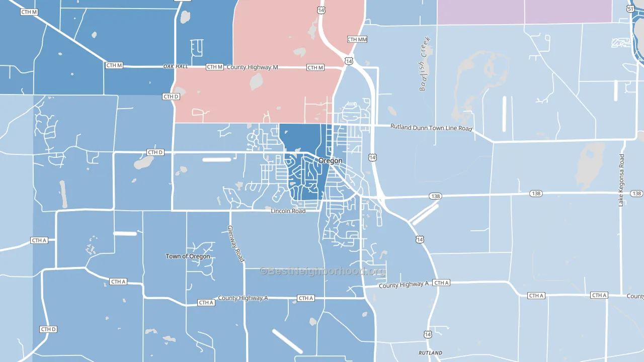 Oregon, WI block-group political-lean map