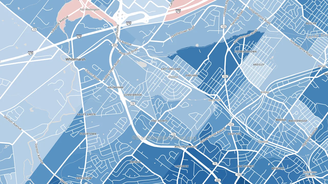 Oreland, PA block-group political-lean map