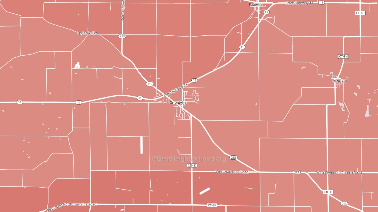 Orfordville, WI block-group political-lean map