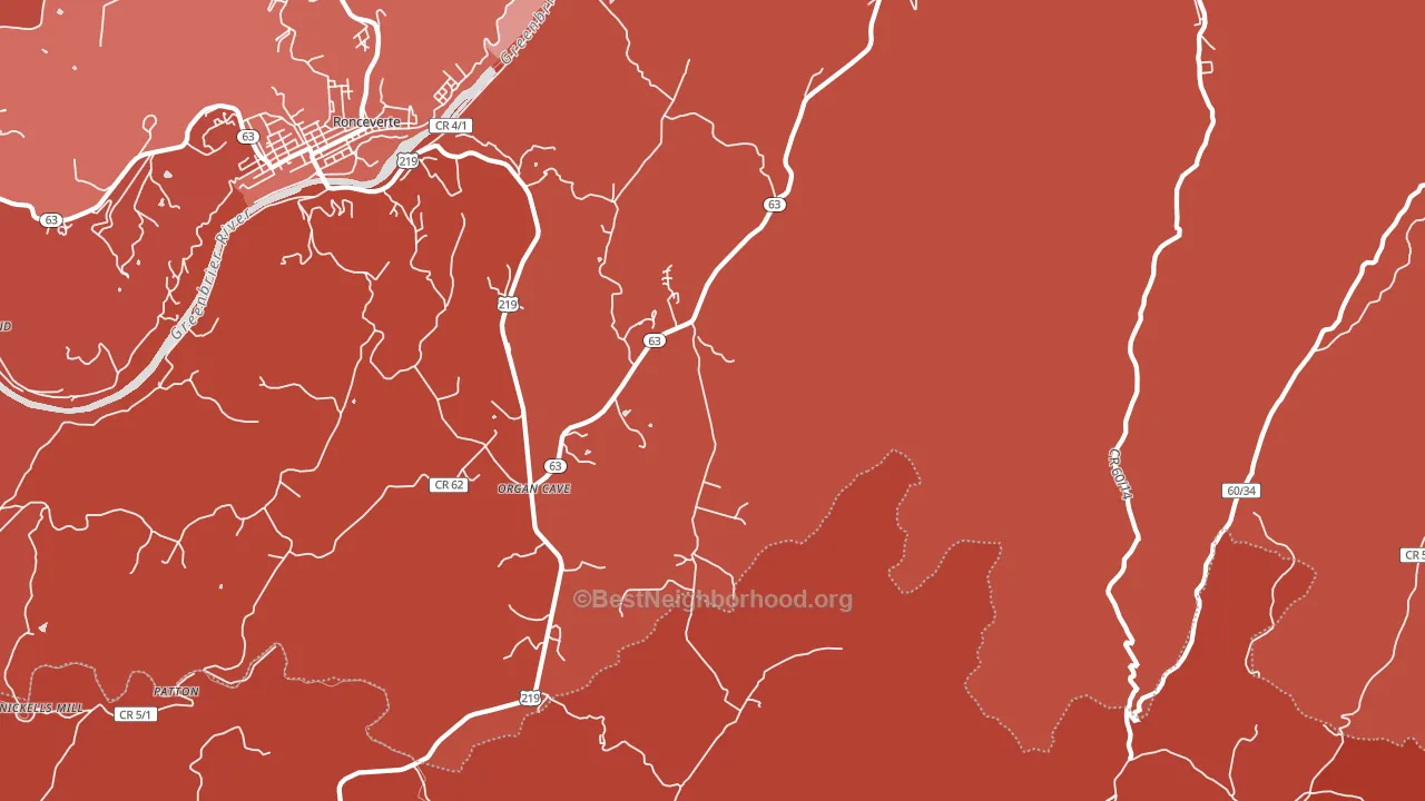 Organ Cave, WV block-group political-lean map