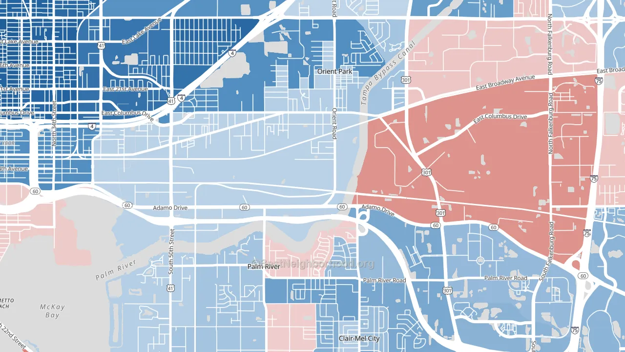 Orient Park, Tampa, FL block-group political-lean map