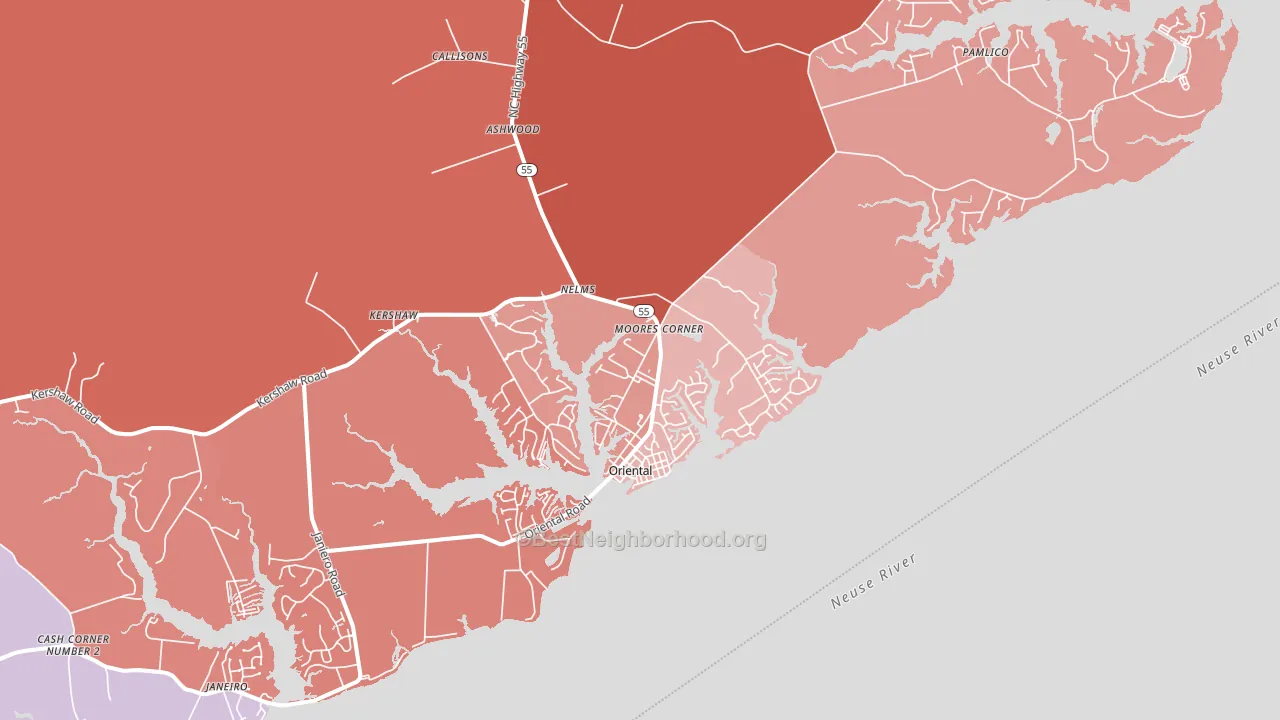 Oriental, NC block-group political-lean map