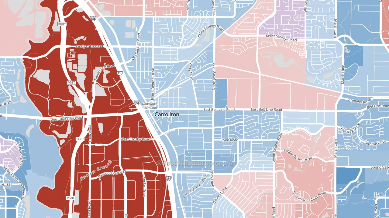 Original Town, Carrollton, TX block-group political-lean map