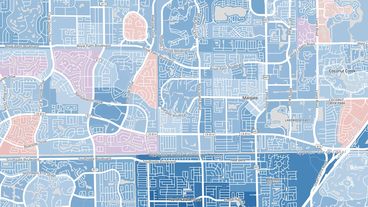 Oriole Margate Golf Course, Margate, FL block-group political-lean map