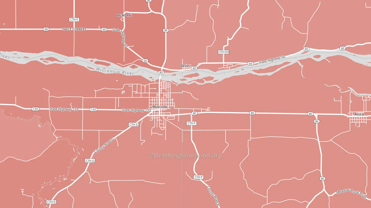 Orion, WI block-group political-lean map