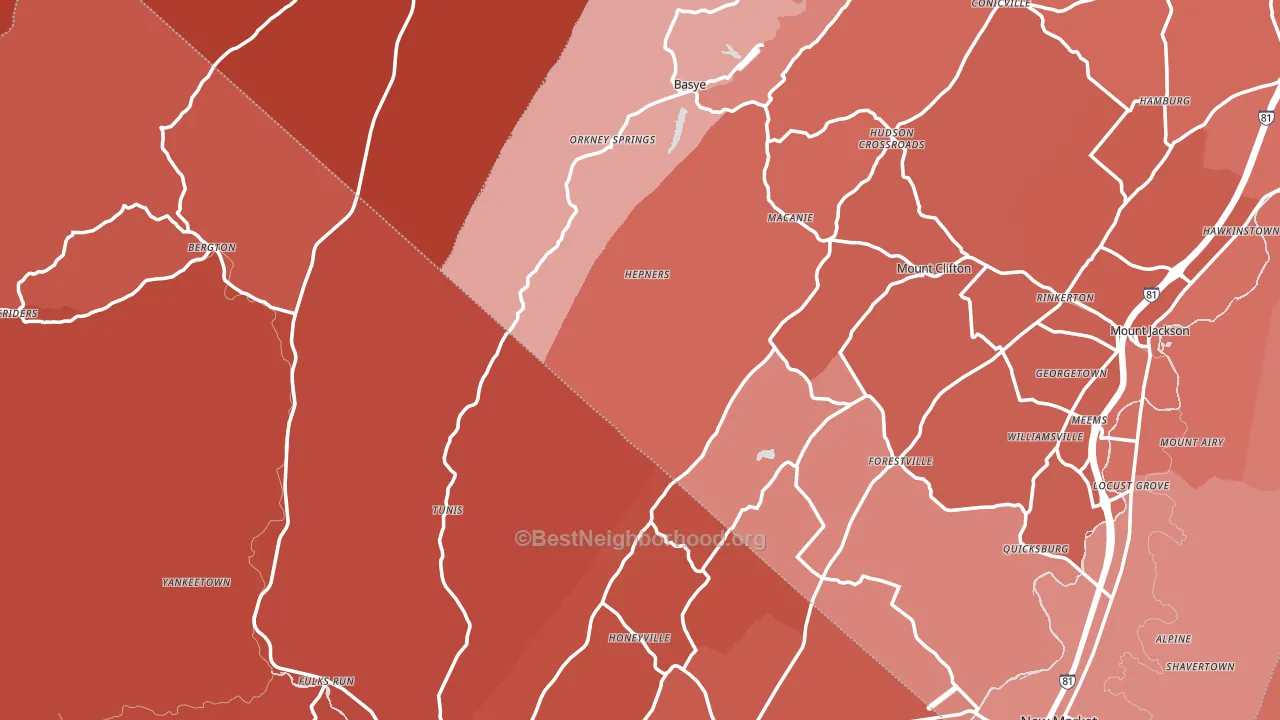 Orkney Springs, VA block-group political-lean map