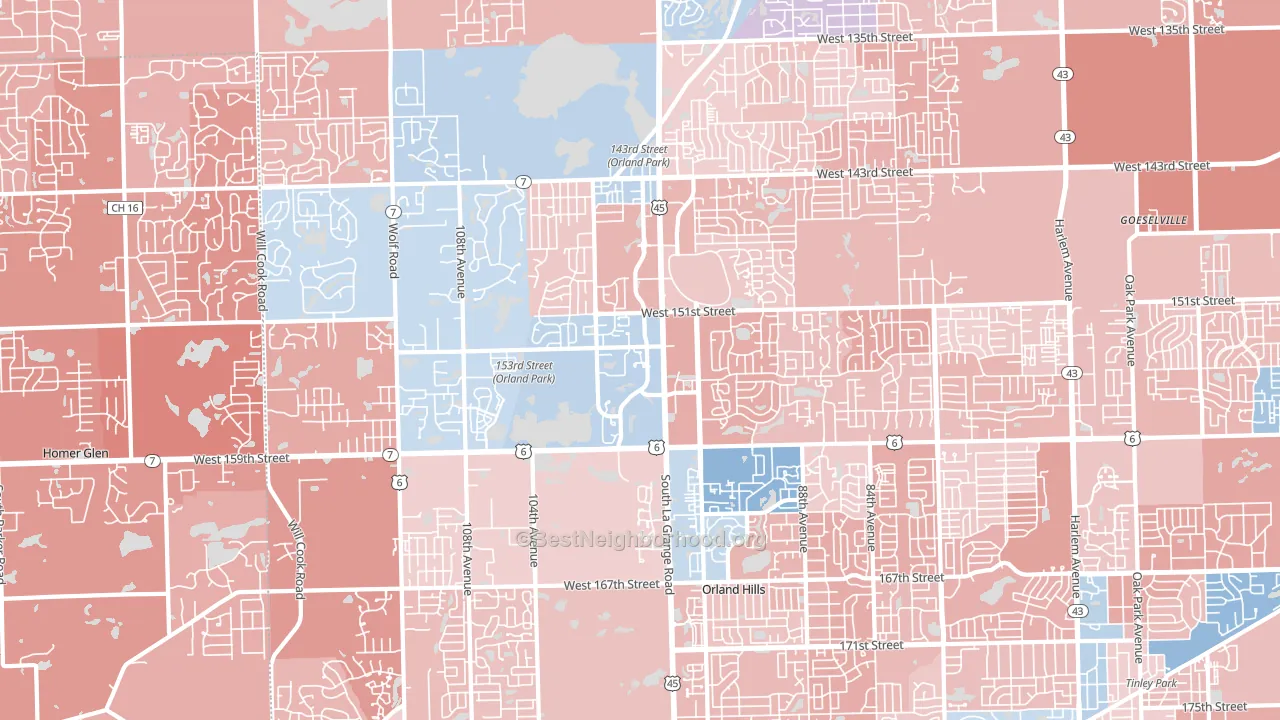 Orland Park, IL block-group political-lean map