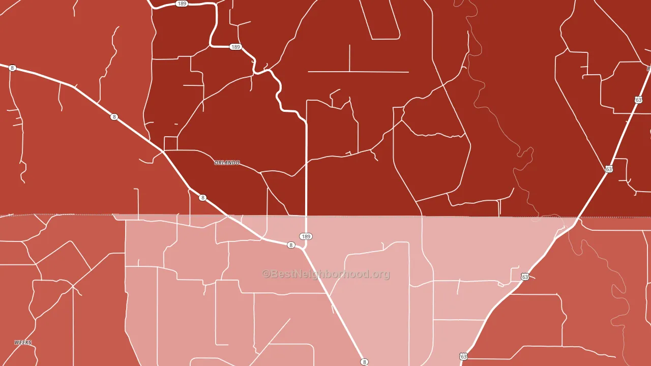 Orlando, AR block-group political-lean map