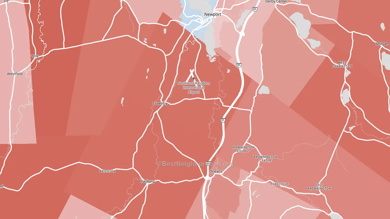 Orleans County, VT block-group political-lean map