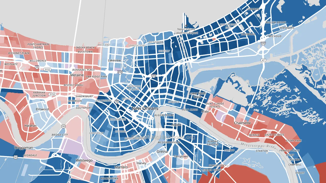 Orleans Parish, LA block-group political-lean map