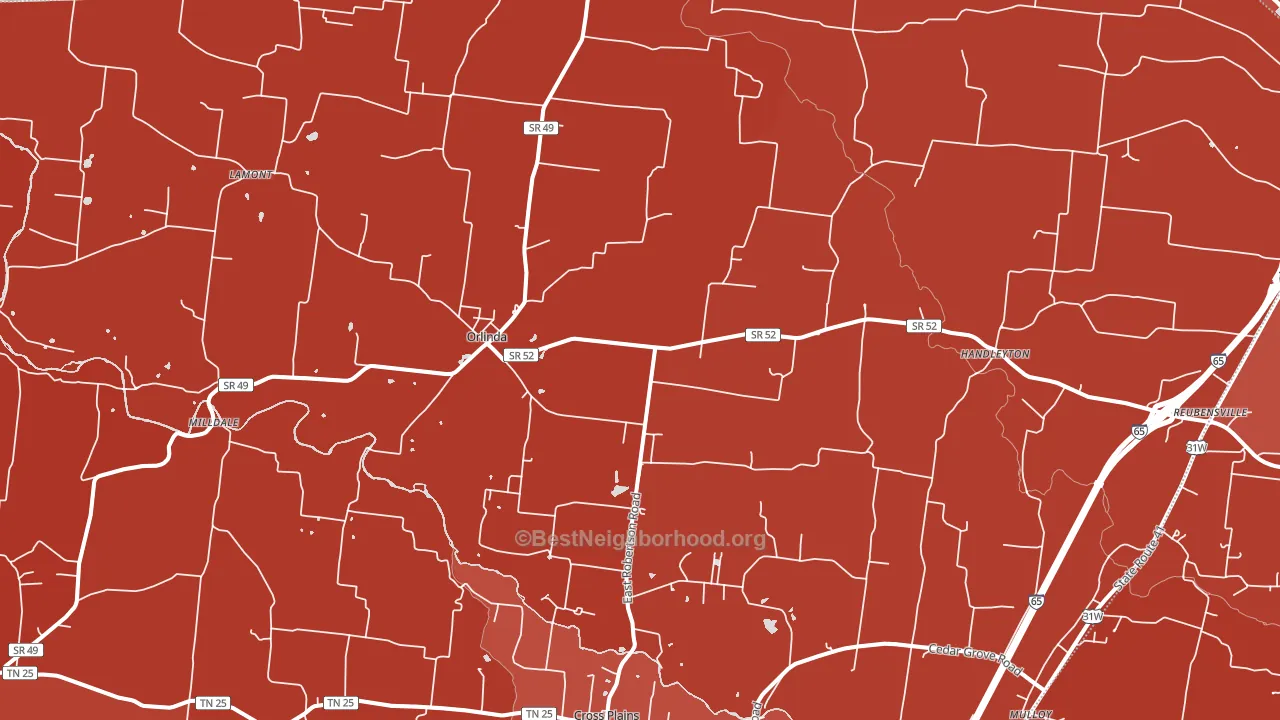 Orlinda, TN block-group political-lean map