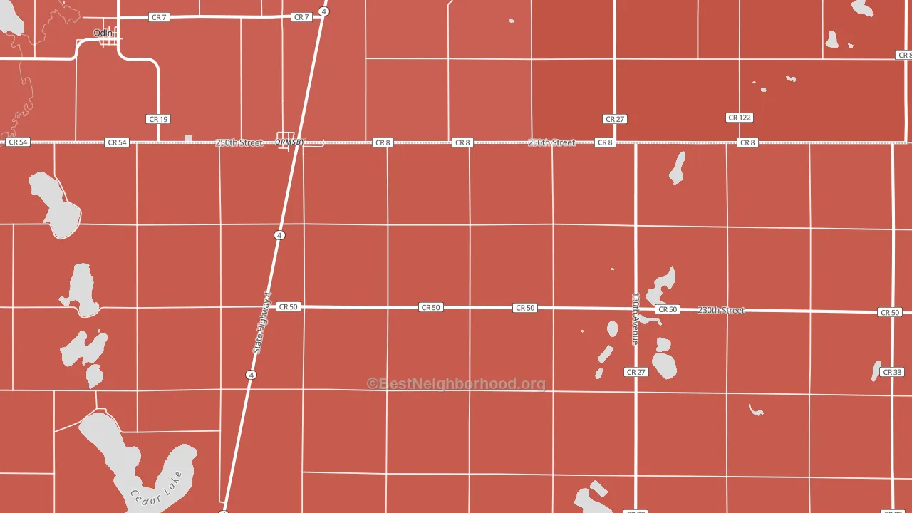 Ormsby, MN block-group political-lean map