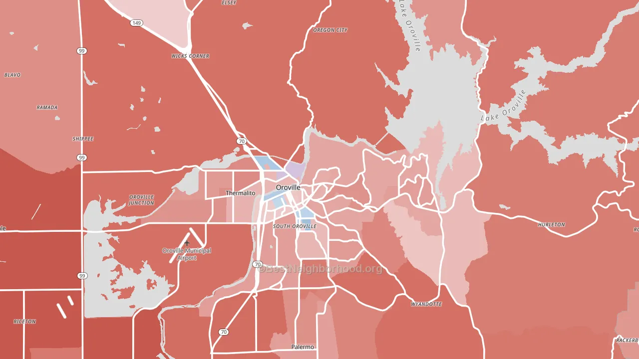 Oroville, CA block-group political-lean map