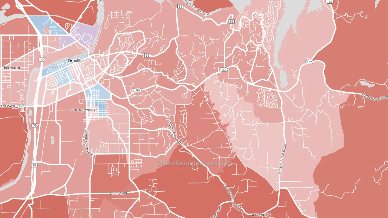 Oroville East, CA block-group political-lean map