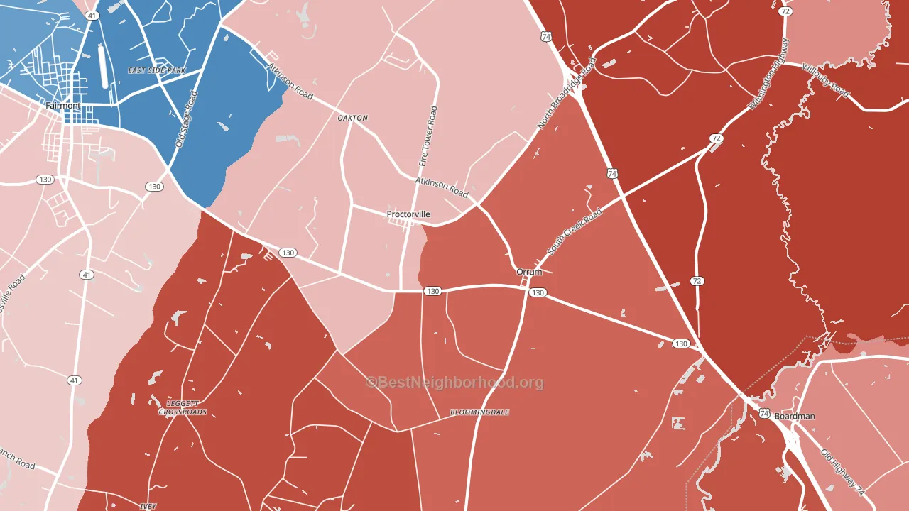 Orrum, NC block-group political-lean map
