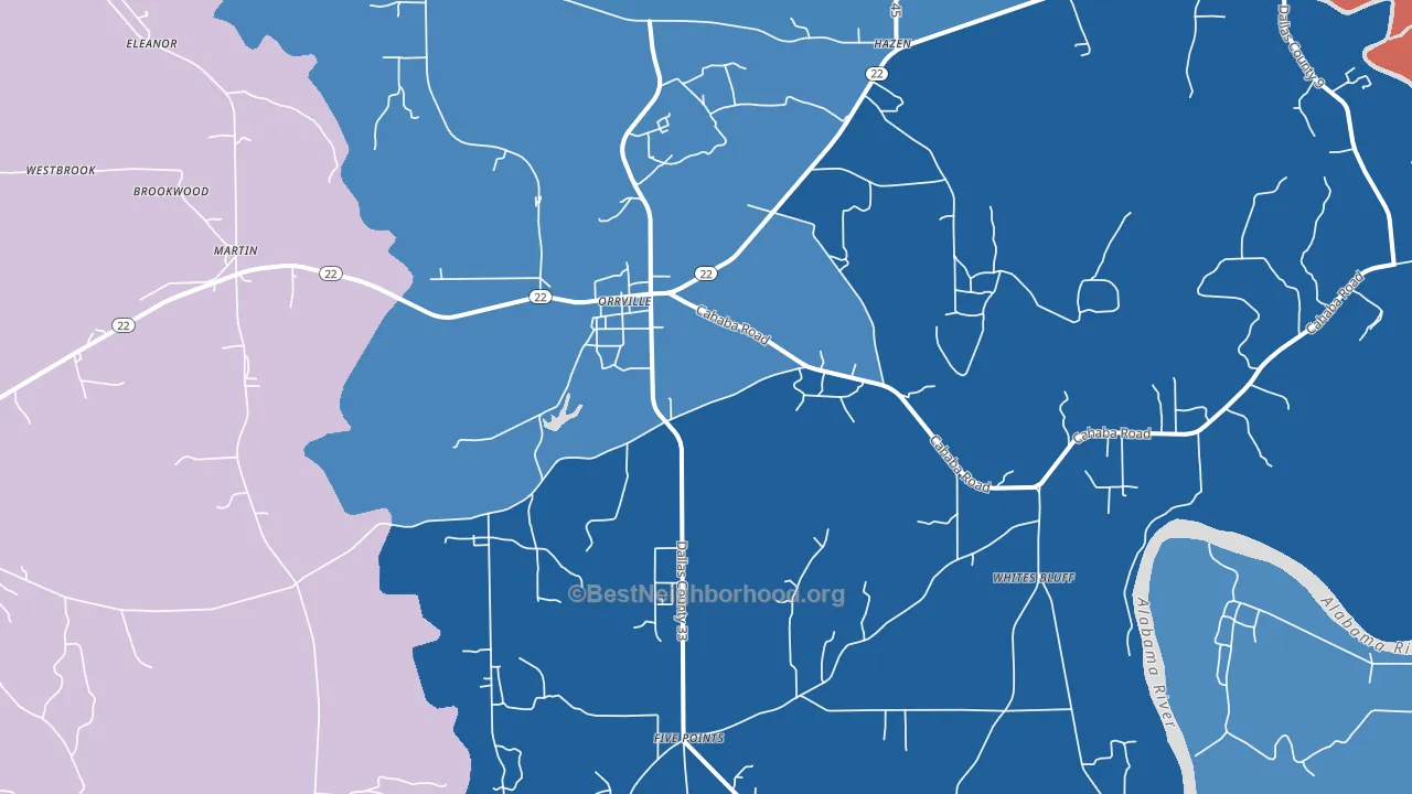 Orrville, AL block-group political-lean map