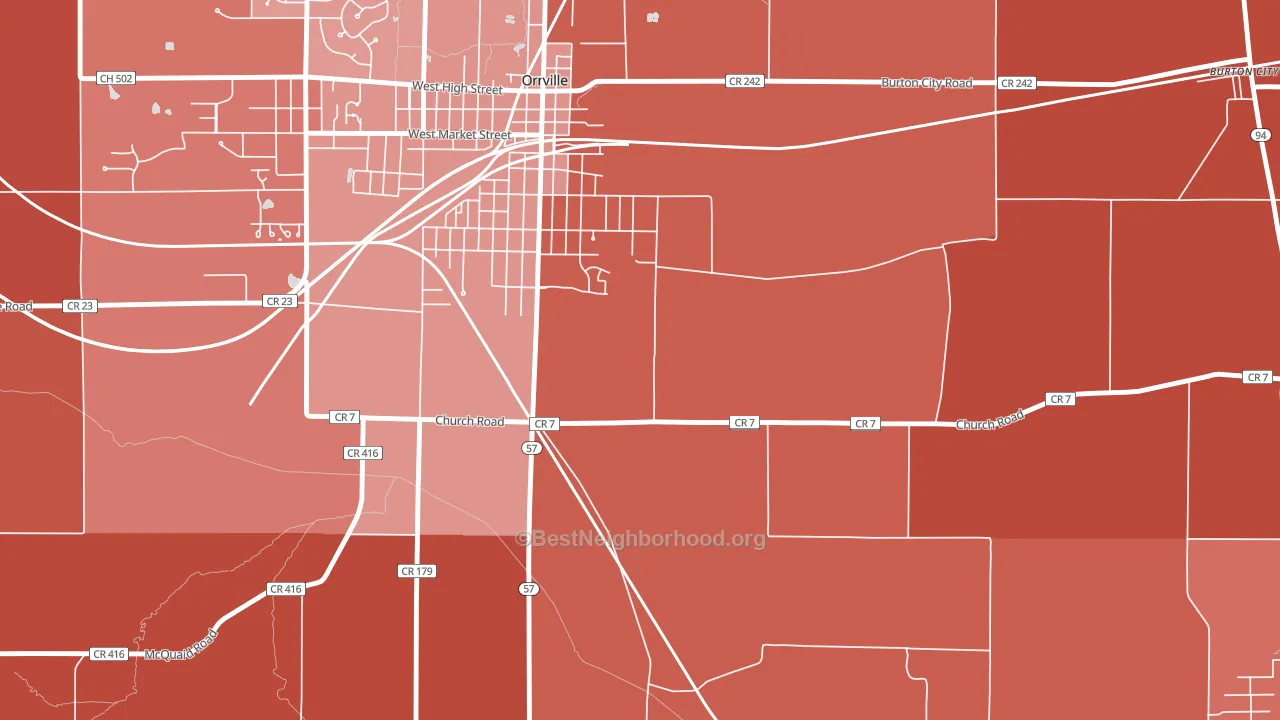 Orrville Junction, OH block-group political-lean map