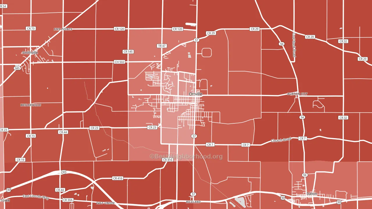 Orrville, OH block-group political-lean map