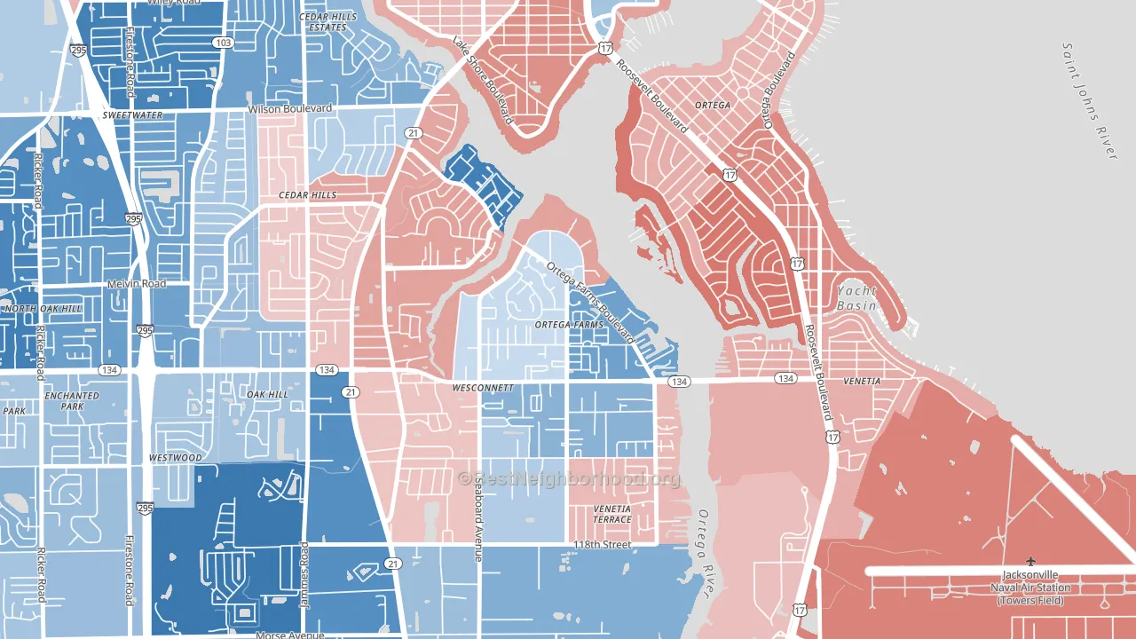 Ortega Farms, Jacksonville, FL block-group political-lean map