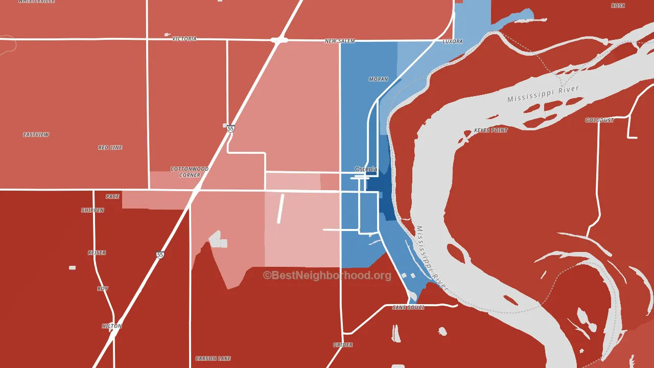 Osceola, AR block-group political-lean map