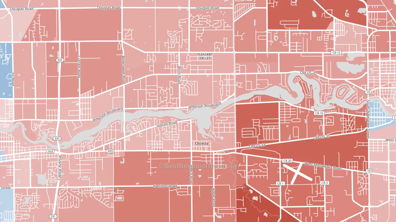 Osceola, IN block-group political-lean map