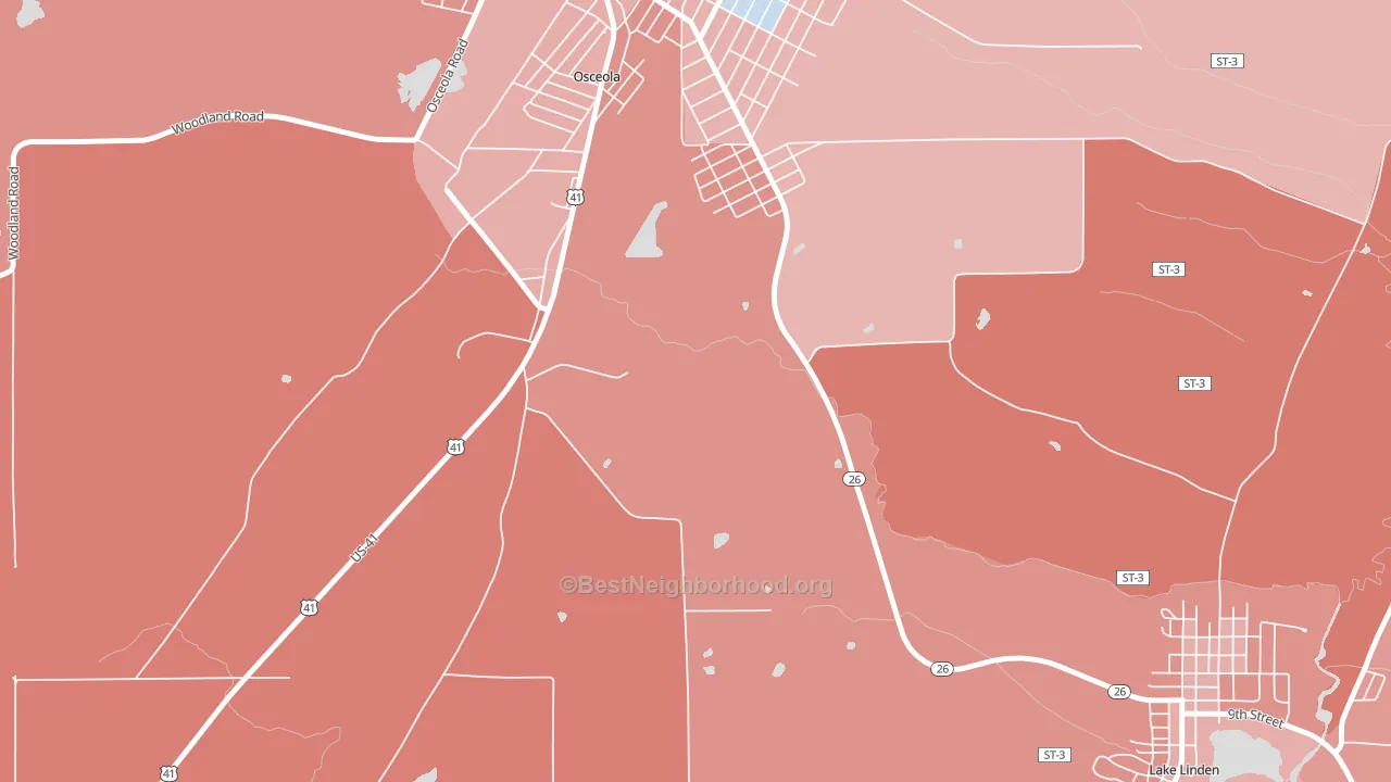 Osceola, MI block-group political-lean map