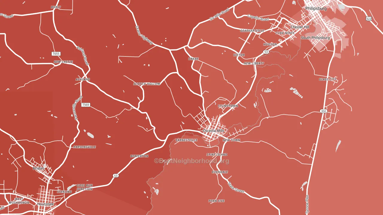 Osceola Mills, PA block-group political-lean map