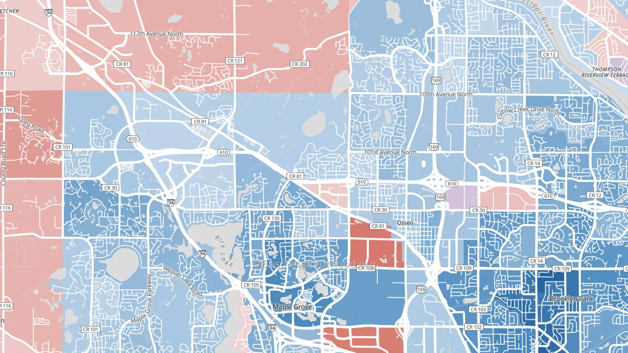 Osseo, MN block-group political-lean map