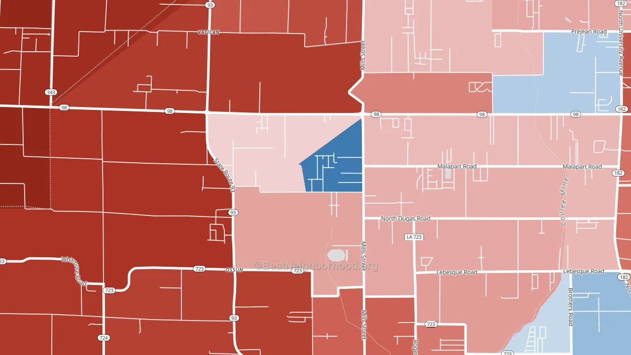 Ossun, LA block-group political-lean map