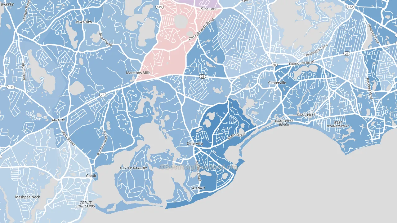 Osterville, MA block-group political-lean map