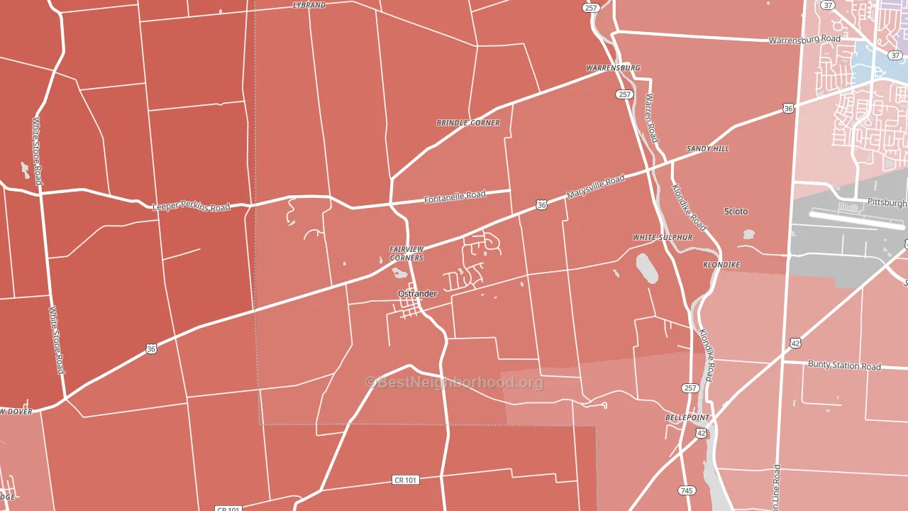 Ostrander, OH block-group political-lean map