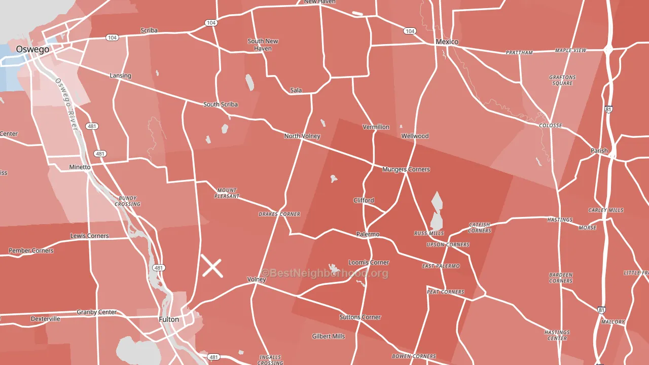 Oswego County, NY block-group political-lean map