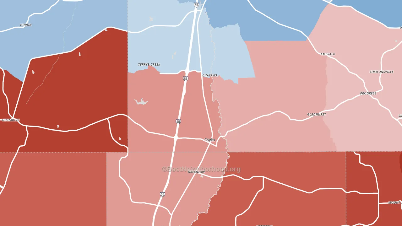 Osyka, MS block-group political-lean map