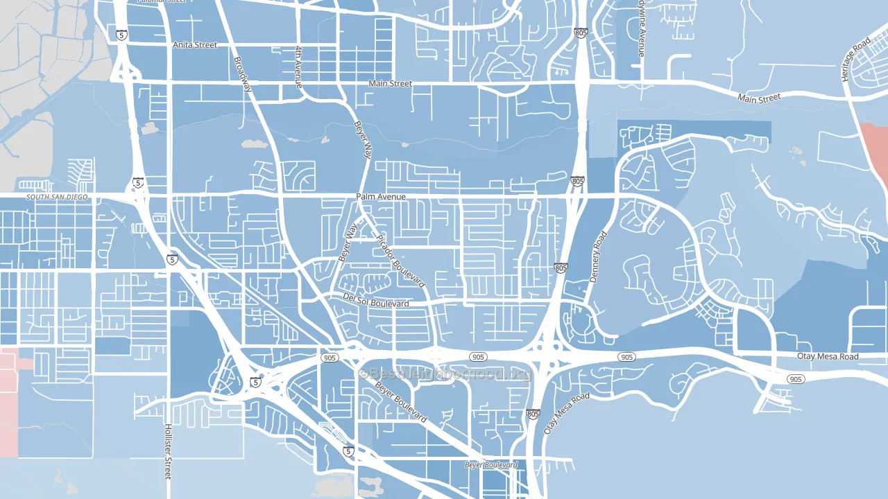 Otay Mesa West, San Diego, CA block-group political-lean map