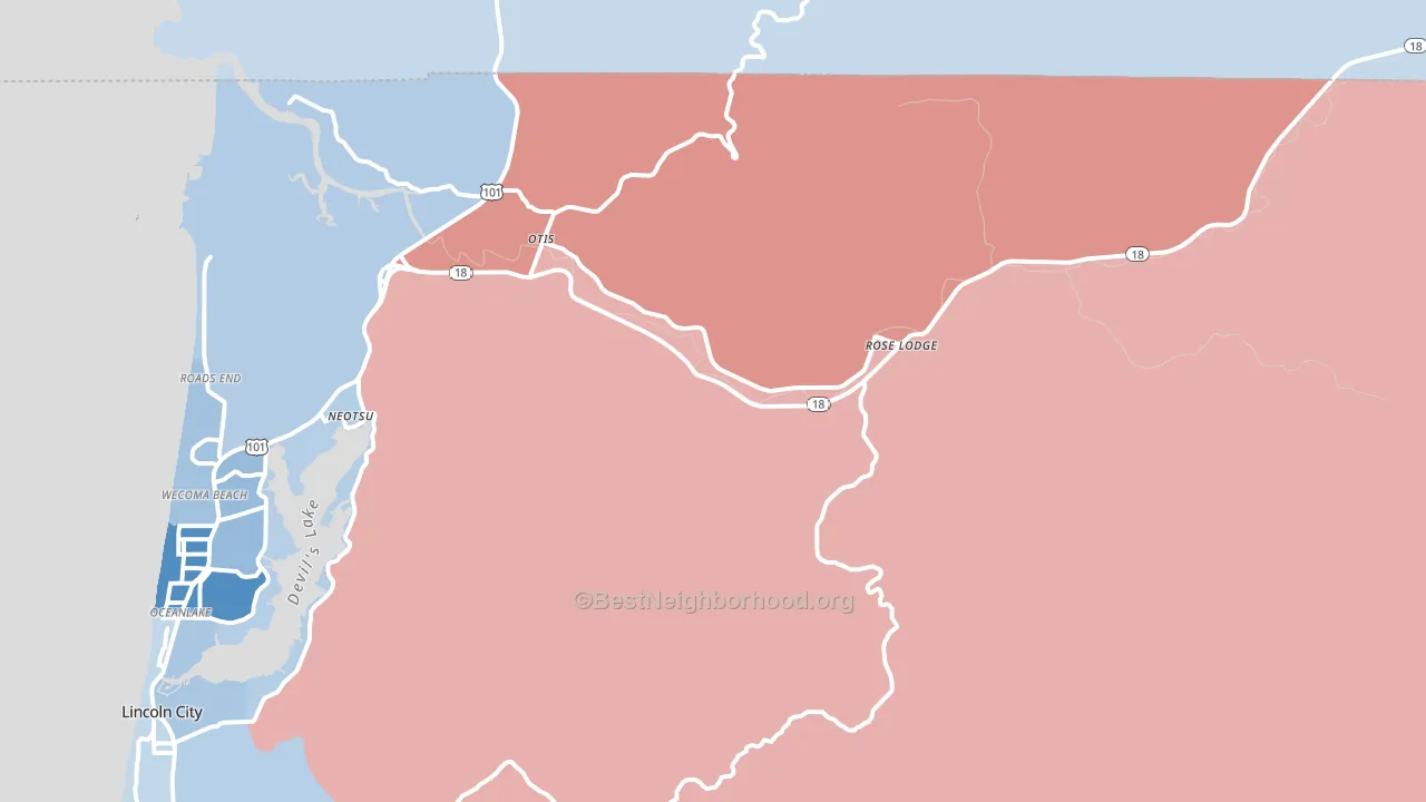 Otis, OR block-group political-lean map