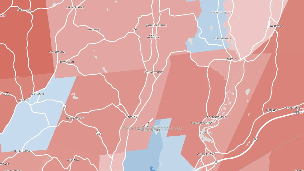 Otsego County, NY block-group political-lean map