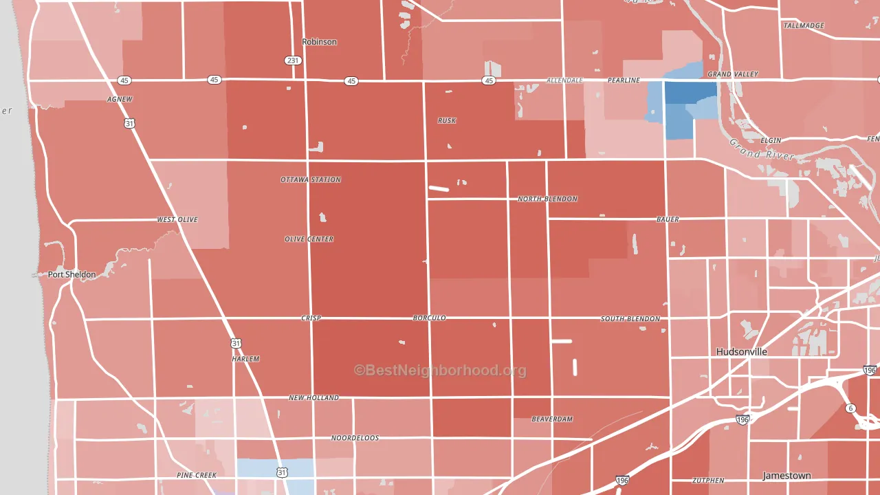 Ottawa County, MI block-group political-lean map
